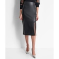 Womens Zipper-Hem Faux Leather Midi Skirt