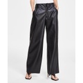 Womens Faux-Leather Wide-Leg Pants