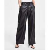 Womens Faux-Leather Wide-Leg Pants