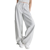 Womens High-Rise Wide-Leg Metallic Cargo Pants