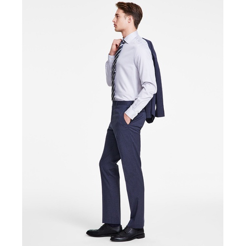 DKNY Mens Modern-Fit Blue Mini Check Suit Separate Pants