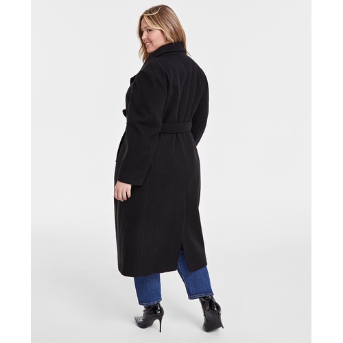 DKNY Plus Size Notched-Collar Double-Breasted Wrap Coat