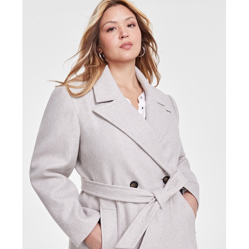 DKNY Plus Size Notched-Collar Double-Breasted Wrap Coat