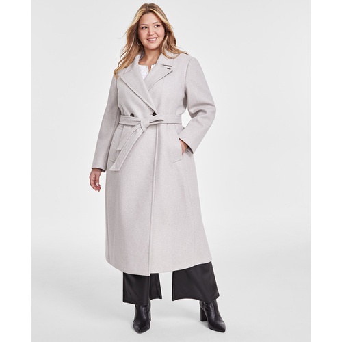 DKNY Plus Size Notched-Collar Double-Breasted Wrap Coat