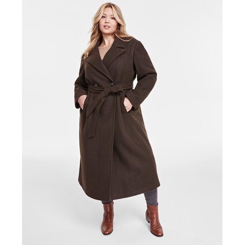 DKNY Plus Size Notched-Collar Double-Breasted Wrap Coat