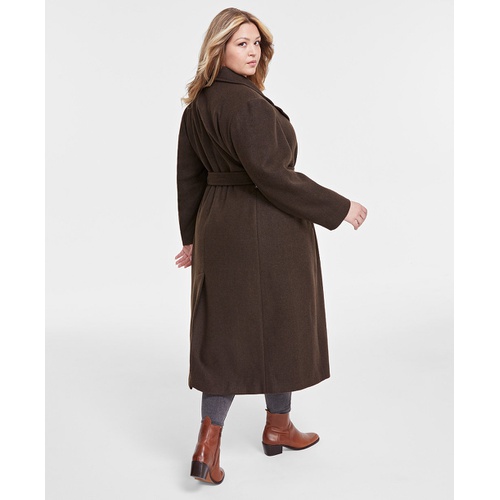 DKNY Plus Size Notched-Collar Double-Breasted Wrap Coat