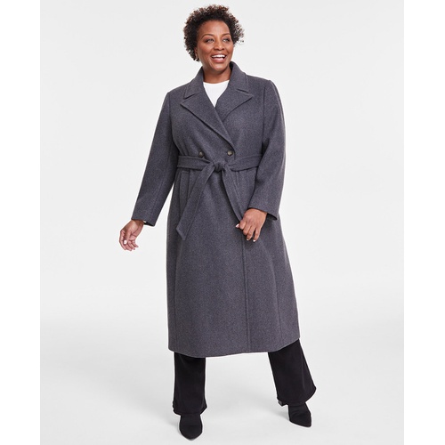 DKNY Plus Size Notched-Collar Double-Breasted Wrap Coat