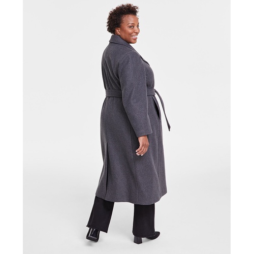 DKNY Plus Size Notched-Collar Double-Breasted Wrap Coat