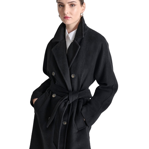 DKNY Womens Double-Breasted Belted Wrap Coat