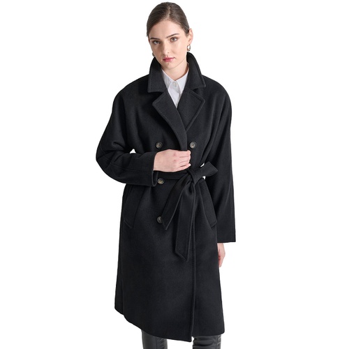 DKNY Womens Double-Breasted Belted Wrap Coat