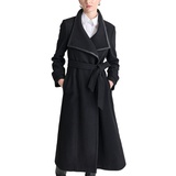 Womens Belted Wing-Collar Maxi Coat