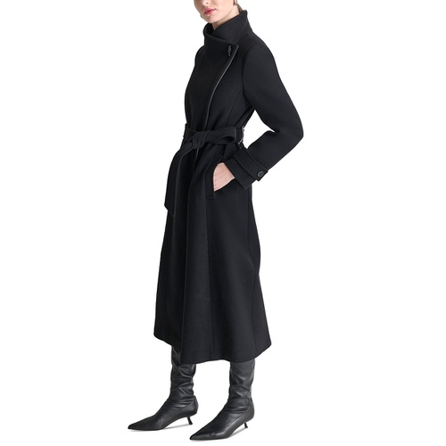 DKNY Womens Belted Wing-Collar Maxi Coat