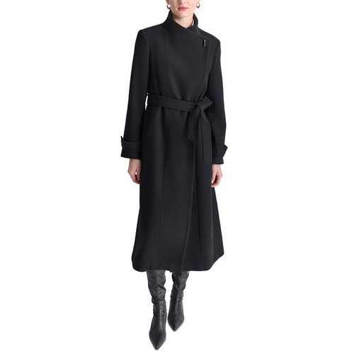 DKNY Womens Belted Wing-Collar Maxi Coat