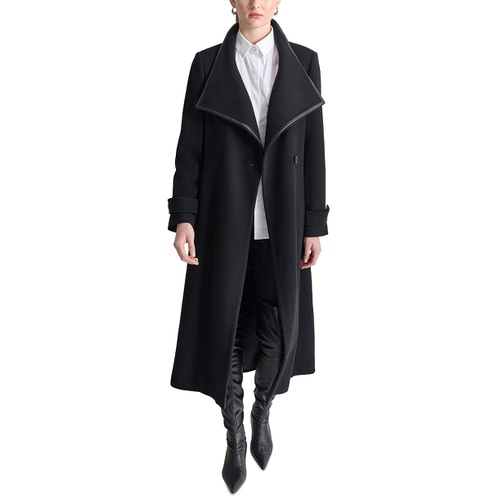 DKNY Womens Belted Wing-Collar Maxi Coat