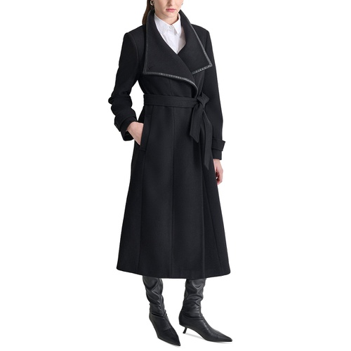 DKNY Womens Belted Wing-Collar Maxi Coat