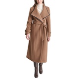 Womens Belted Wing-Collar Maxi Coat