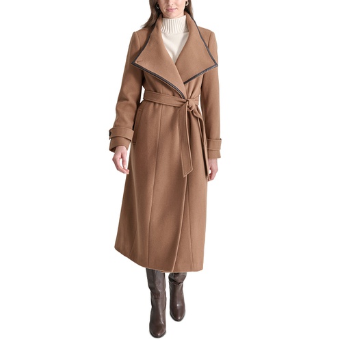 DKNY Womens Belted Wing-Collar Maxi Coat