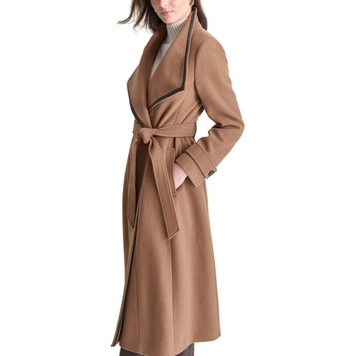 DKNY Womens Belted Wing-Collar Maxi Coat