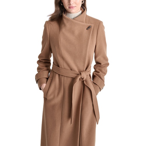 DKNY Womens Belted Wing-Collar Maxi Coat