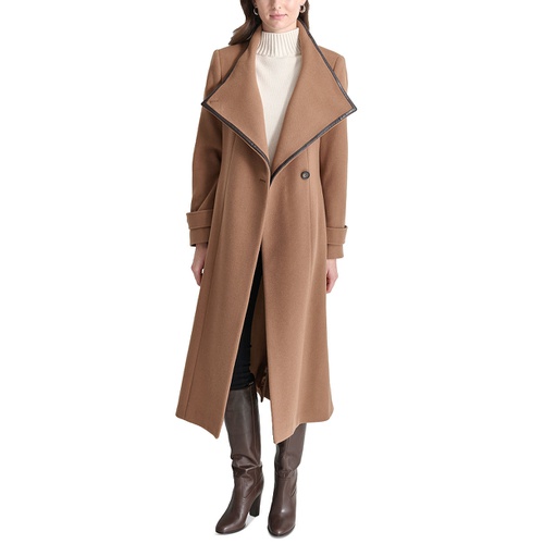 DKNY Womens Belted Wing-Collar Maxi Coat