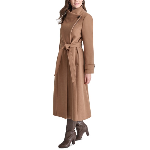 DKNY Womens Belted Wing-Collar Maxi Coat