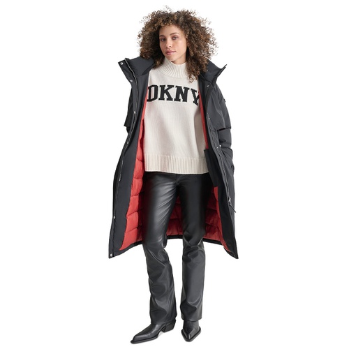 DKNY Womens Hooded Long-Sleeve Anorak Puffer Coat