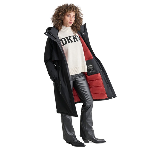 DKNY Womens Hooded Long-Sleeve Anorak Puffer Coat