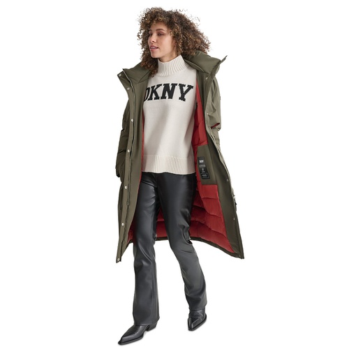 DKNY Womens Hooded Long-Sleeve Anorak Puffer Coat