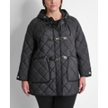 Plus Size Hooded Toggle-Front Quilted Coat