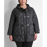 Plus Size Hooded Toggle-Front Quilted Coat