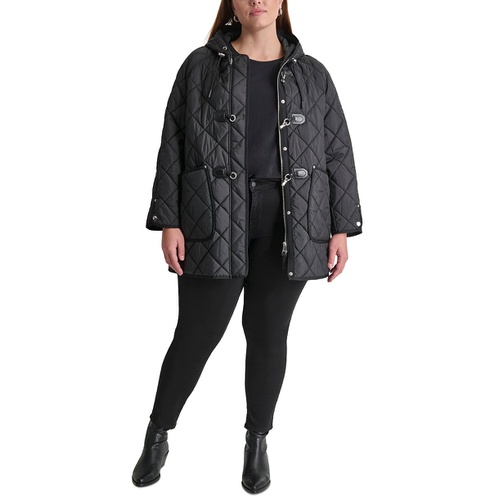 DKNY Plus Size Hooded Toggle-Front Quilted Coat