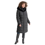 Womens Faux-Fur-Trim Hooded Bibbed Puffer Coat