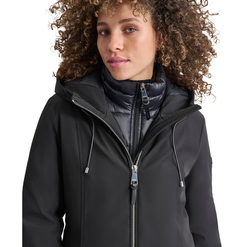 DKNY Womens Hooded Bibbed Zip-Front Puffer Coat