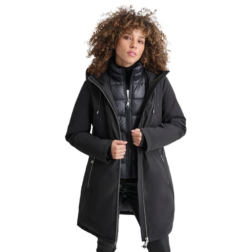 DKNY Womens Hooded Bibbed Zip-Front Puffer Coat