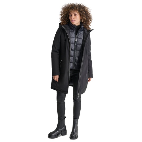 DKNY Womens Hooded Bibbed Zip-Front Puffer Coat