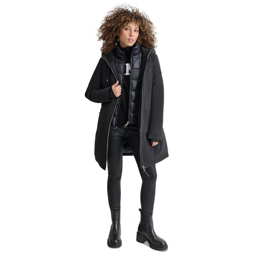 DKNY Womens Hooded Bibbed Zip-Front Puffer Coat