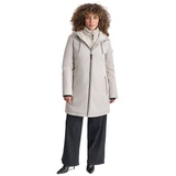 Womens Hooded Bibbed Zip-Front Puffer Coat