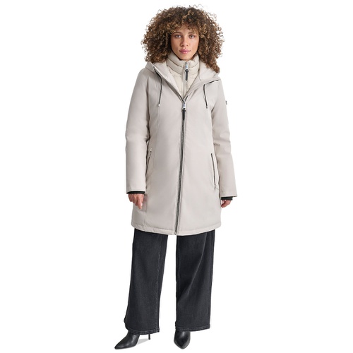 DKNY Womens Hooded Bibbed Zip-Front Puffer Coat