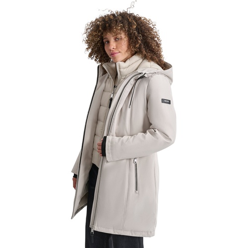 DKNY Womens Hooded Bibbed Zip-Front Puffer Coat