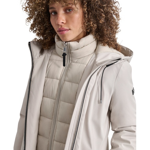 DKNY Womens Hooded Bibbed Zip-Front Puffer Coat