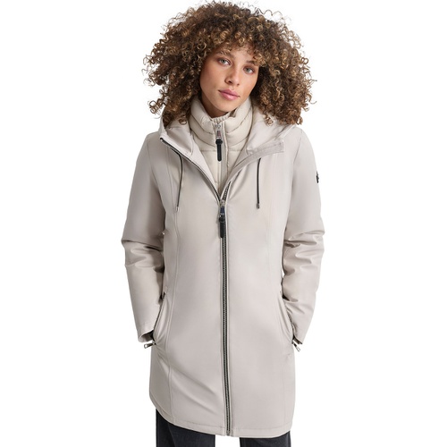 DKNY Womens Hooded Bibbed Zip-Front Puffer Coat