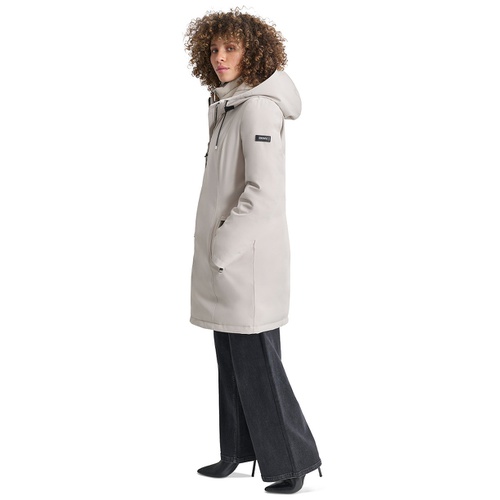 DKNY Womens Hooded Bibbed Zip-Front Puffer Coat