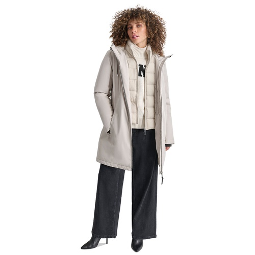 DKNY Womens Hooded Bibbed Zip-Front Puffer Coat