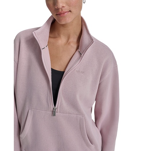 DKNY Womens Fleece Half-Zip Bungee-Hem Sweater