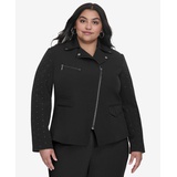 Plus Size Studded Asymmetric Moto Jacket