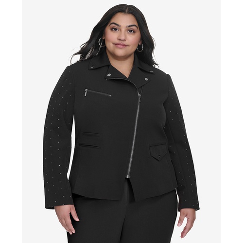 DKNY Plus Size Studded Asymmetric Moto Jacket