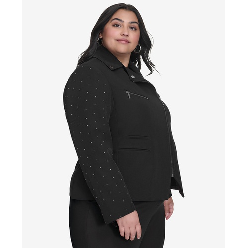 DKNY Plus Size Studded Asymmetric Moto Jacket