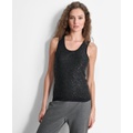 Womens Round-Neck Sleeveless Sequin Tank Top