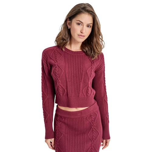 DKNY Womens Cropped Cable Knit Long-Sleeve Sweater