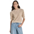 Womens Mixed Stitch Puff-Sleeve Sweater